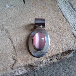 Pink Cat's Eye Pendant / 925 Silver- VTG